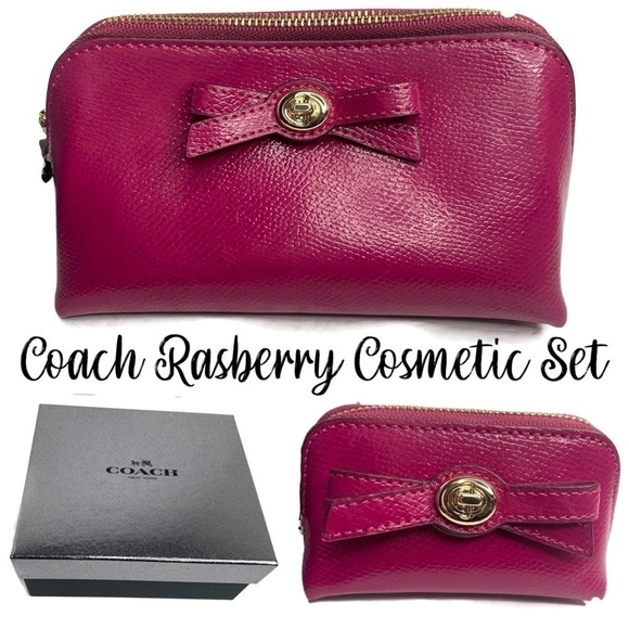 Coach Cosmetic Bag Set of 2 Gift Box NWT Raspberry - Picture 3 of 7